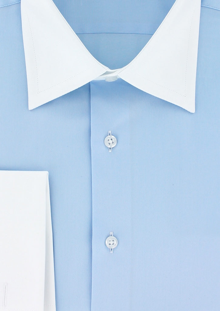 Sky blue shirt with white collar and French cuffs | Cotton Park Sky blue shirt with white collar and French cuffs | Cotton Park