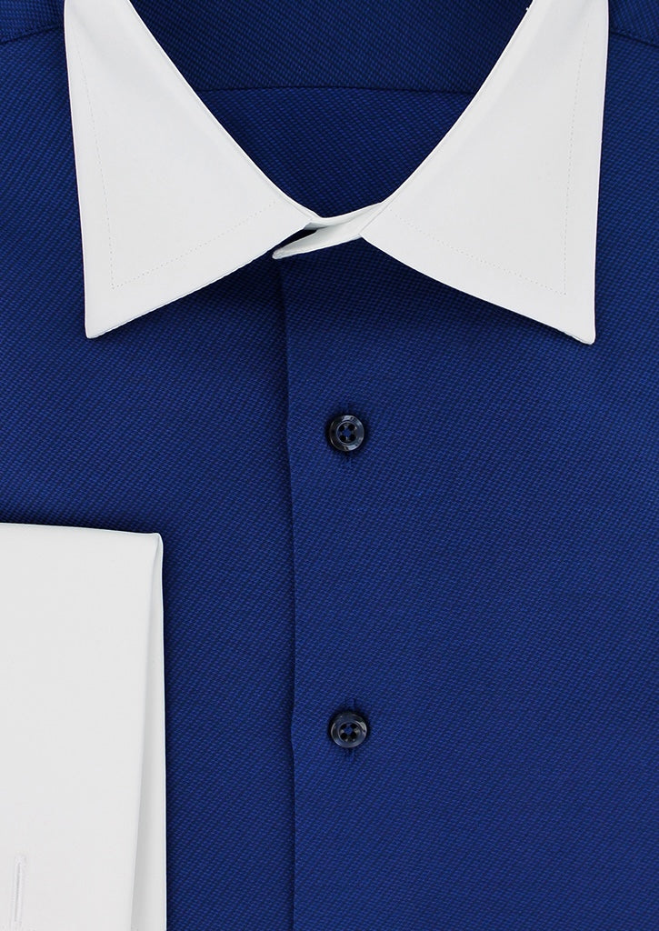 Blue shirt with white collar and French cuffs | Cotton Park Blue shirt with white collar and French cuffs | Cotton Park