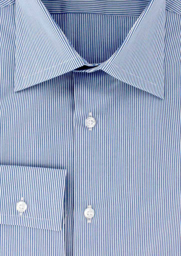 Chemise cintrée à rayures bleu marine col français| Cotton Park
