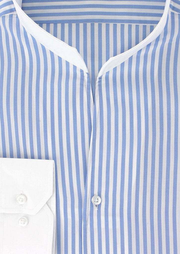 Chemise manches courtes Slim en coton façonné bleu ciel à rayures