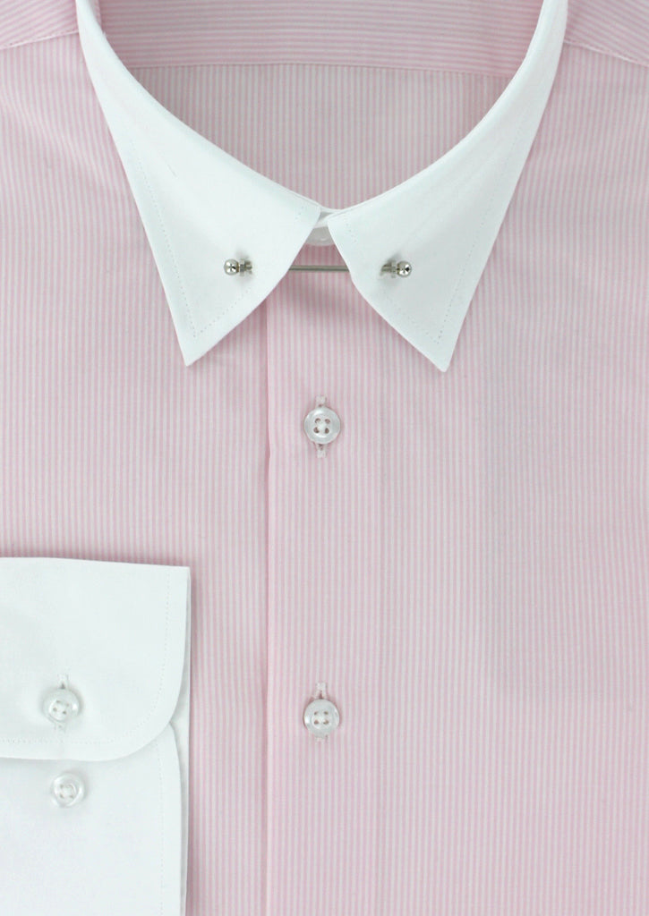 tab collar dress shirt Fitted shirt with tab collar fine pink stripes with white collar