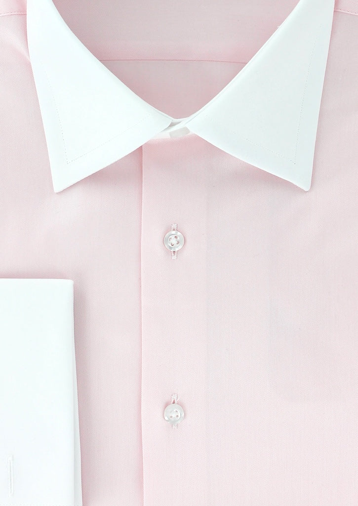 Chemise twill rose col et poignets mousquetaires blancs Cotton Park