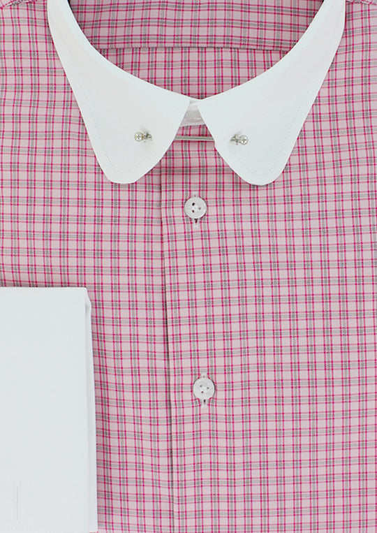Chemise col anglais à motif tartan rose double retors