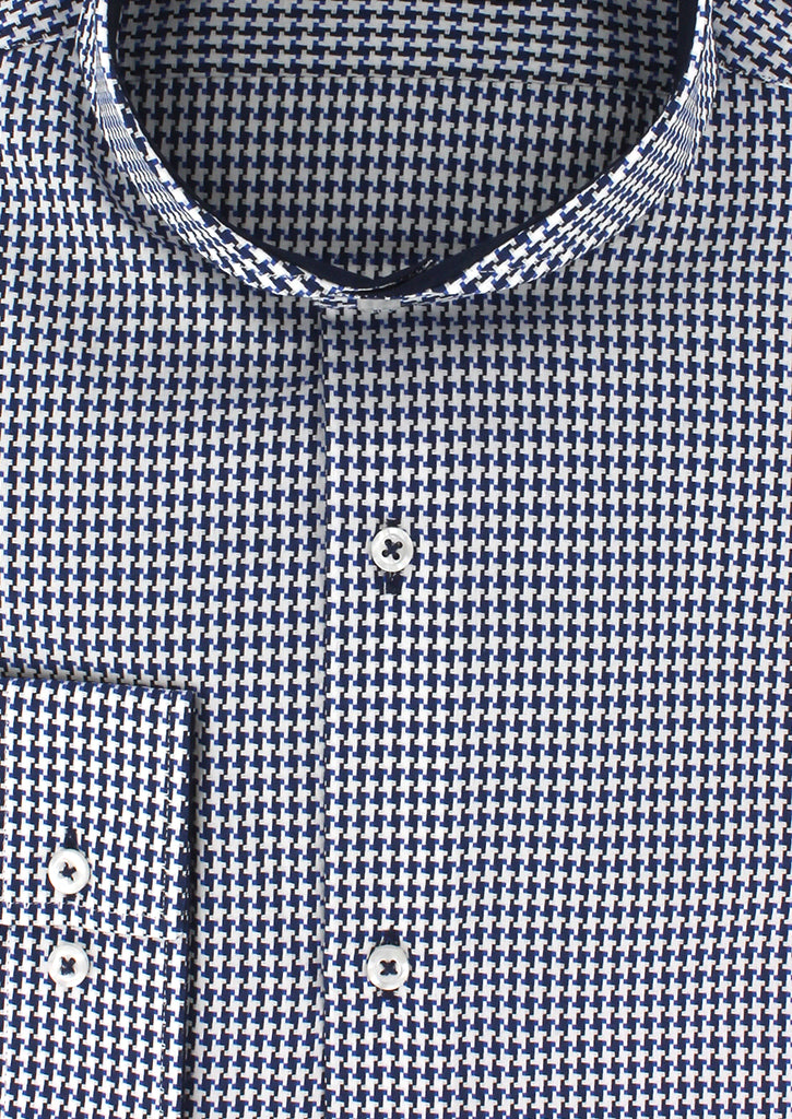 Fitted navy houndstooth shirt | Cotton Park Fitted navy houndstooth shirt | Cotton Park