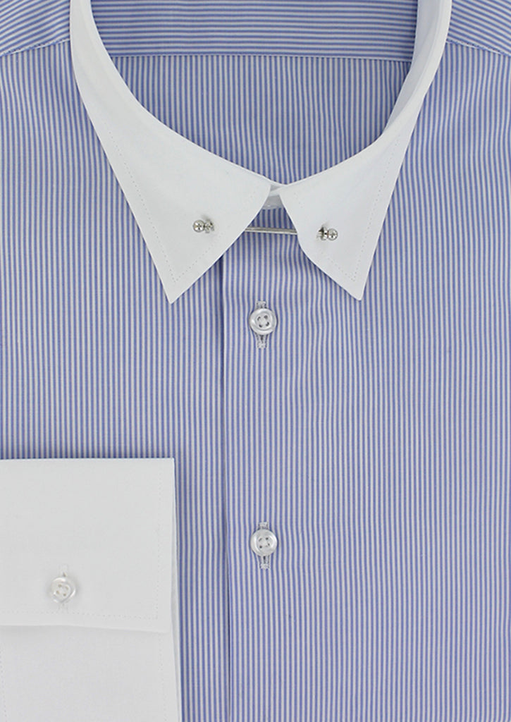 Fitted blue tab collar shirt with white collar | Cotton Park