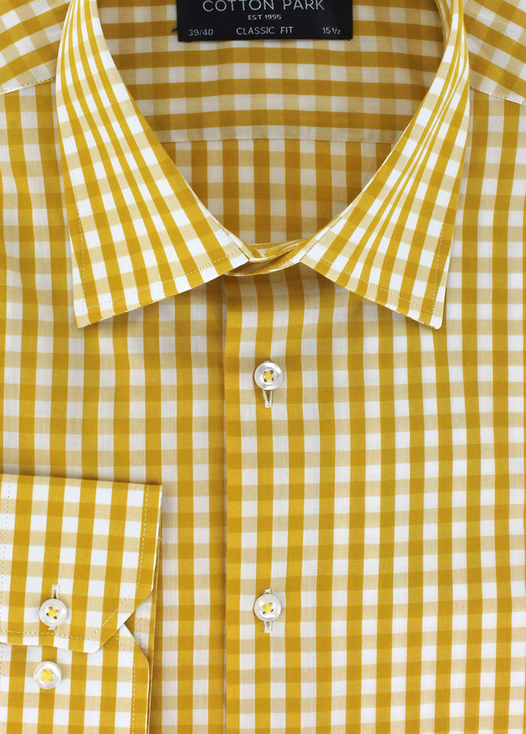mens yellow gingham dress shirt POPLIN BUTTON DOWN SPORT SHIRT