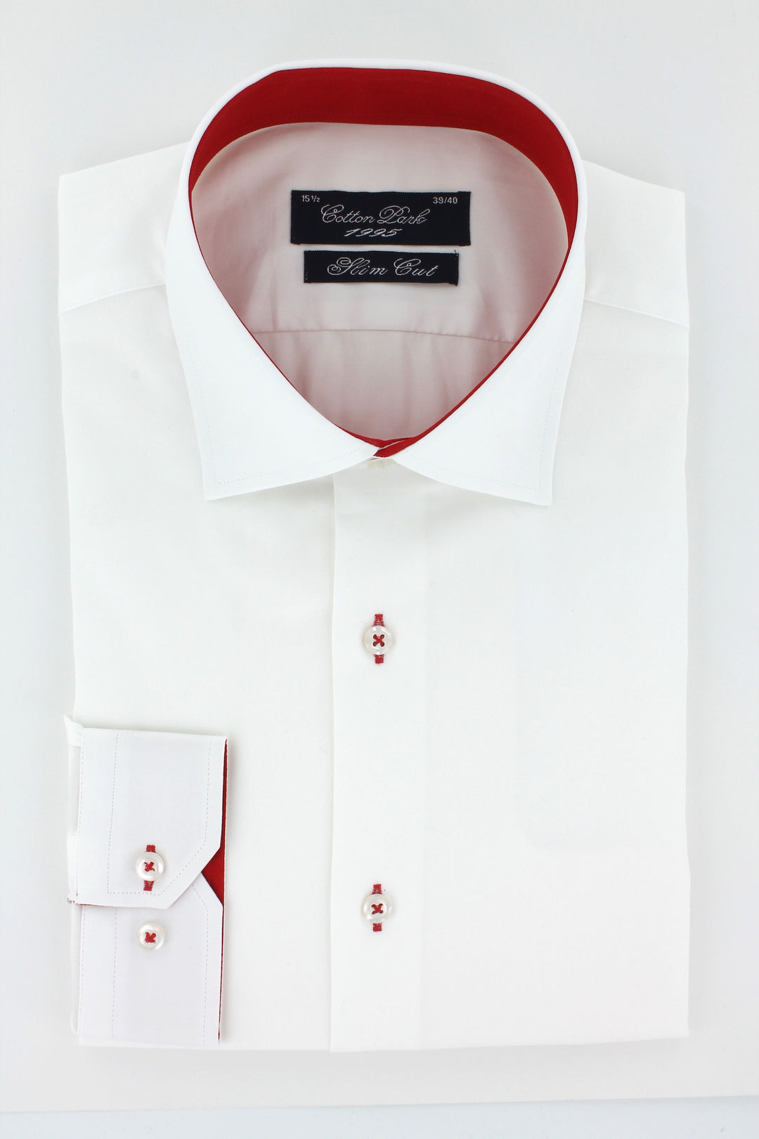 Chemise cintrée blanche opposition rouge | Cotton Park
