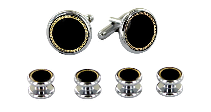 Boutons De Manchettes Doré Et Noir Avec Pince à Cravate — Sans Nickel, Style élégant