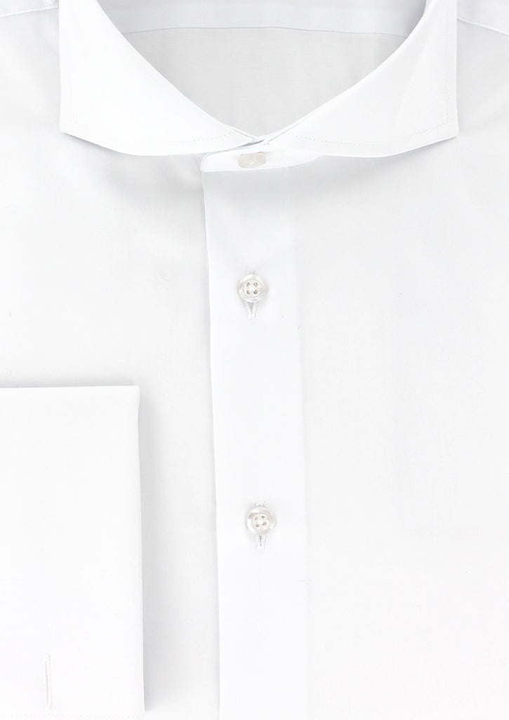 Slim-fit white cotton satin shirt with Italian collar, French cuffs| Cotton Park Slim-fit white cotton satin shirt with Italian collar, French cuffs| Cotton Park