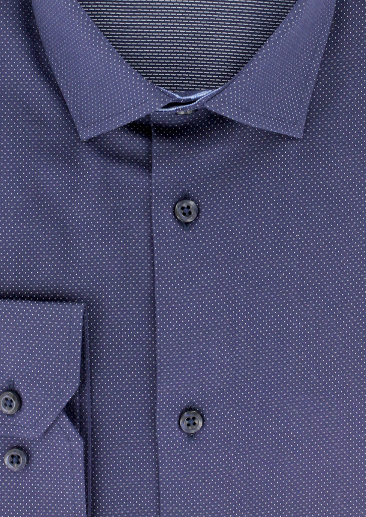 Navy Polka Dot Fitted Shirt