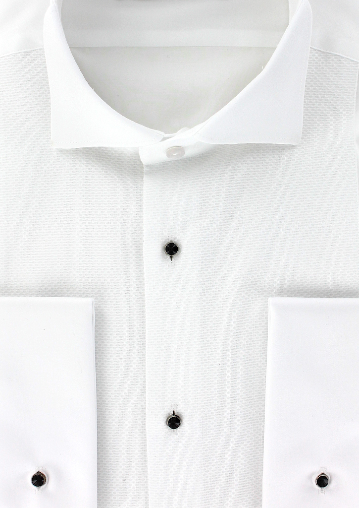 White fitted shirt with wing collar and basket weave bib | Cotton Park White fitted shirt with wing collar and basket weave bib | Cotton Park