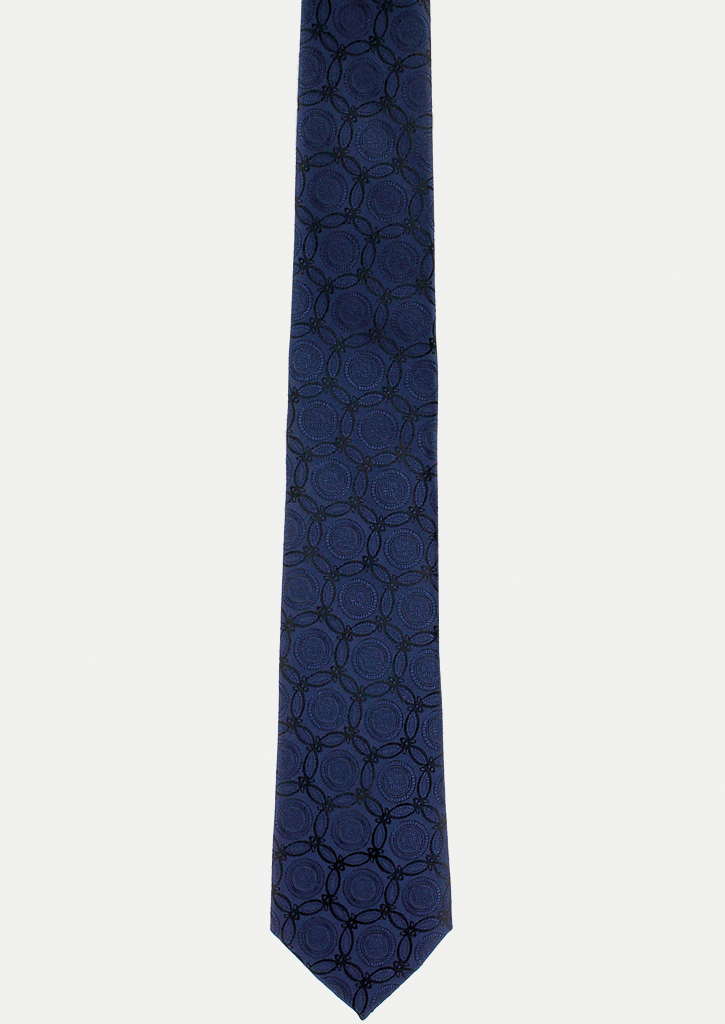 Cravate bleue à motifs noirs | Cotton Park