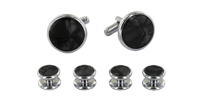 Paire De Boutons De Manchettes Anciens - Nacre Grise & Plaqué Or - Style Art Déco - Occasion