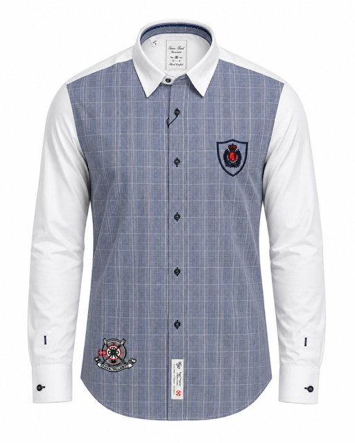 Chemise sport chic carreaux bleu marine
