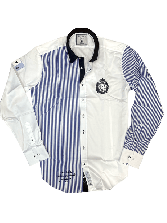 Chemise sport chic à rayures bleues bordée | Cotton Park
