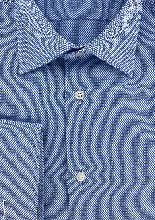 Chemise natté bleu ciel coupe droite à poignets mousquetaires Cotton Park