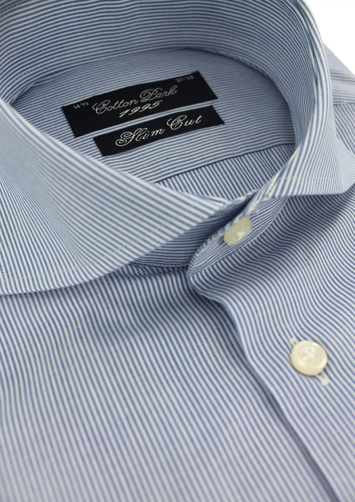 Fitted shirt with thin sky blue stripes