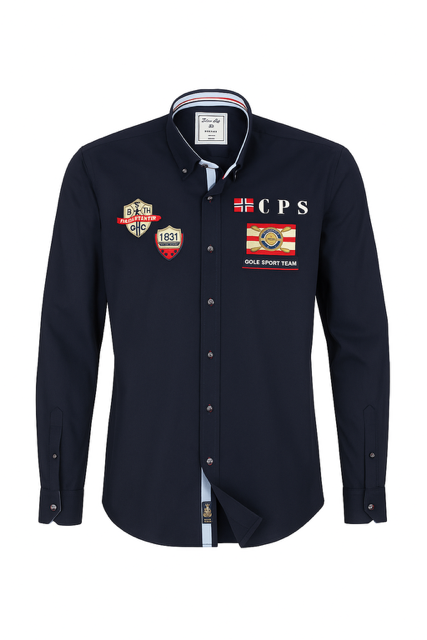 Chemise sport chic brodée bleu marine