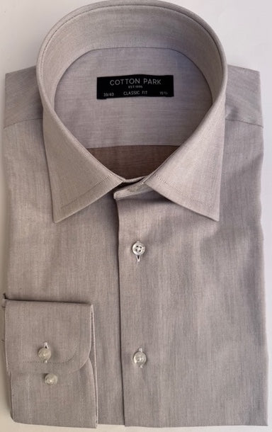 Chemise en twill de coton beige col français