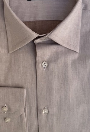 Chemise en twill de coton beige col français