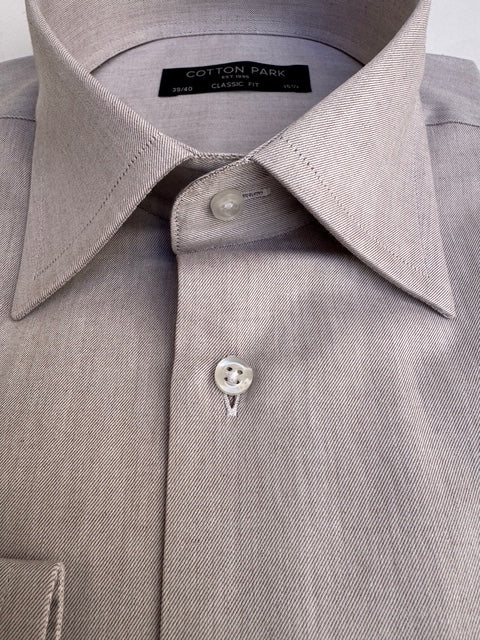 Chemise en twill de coton beige col français