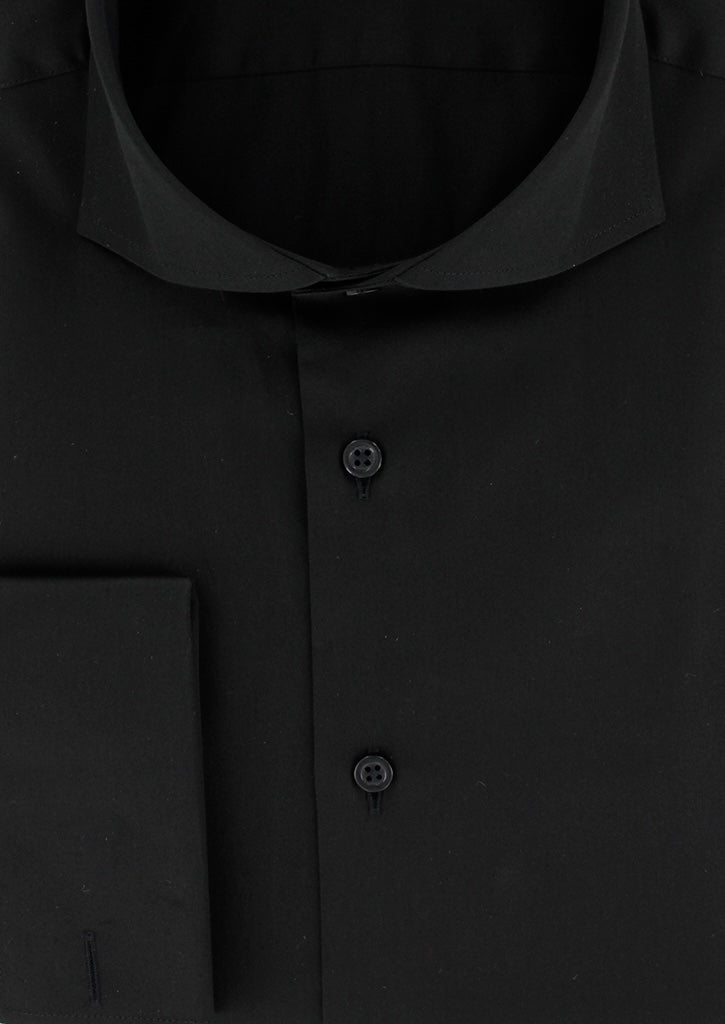 Chemise cintrée noire col full italien | Cotton Park