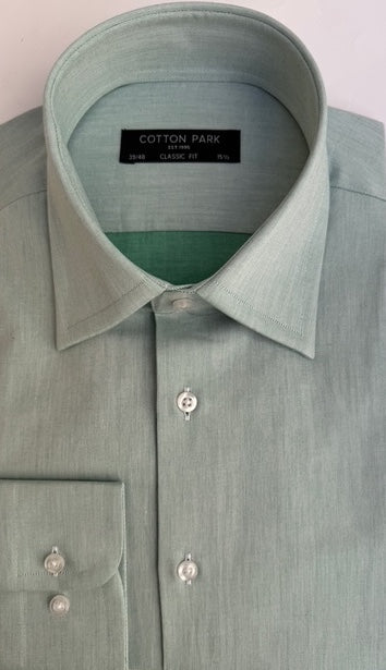 Chemise en twill de coton vert col français