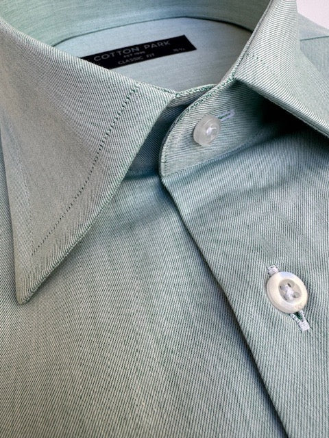 Chemise en twill de coton vert col français