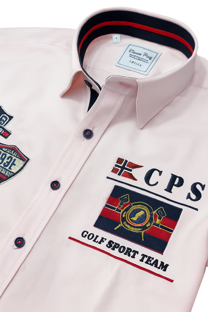 Avant de chemise brodée en Oxford rose