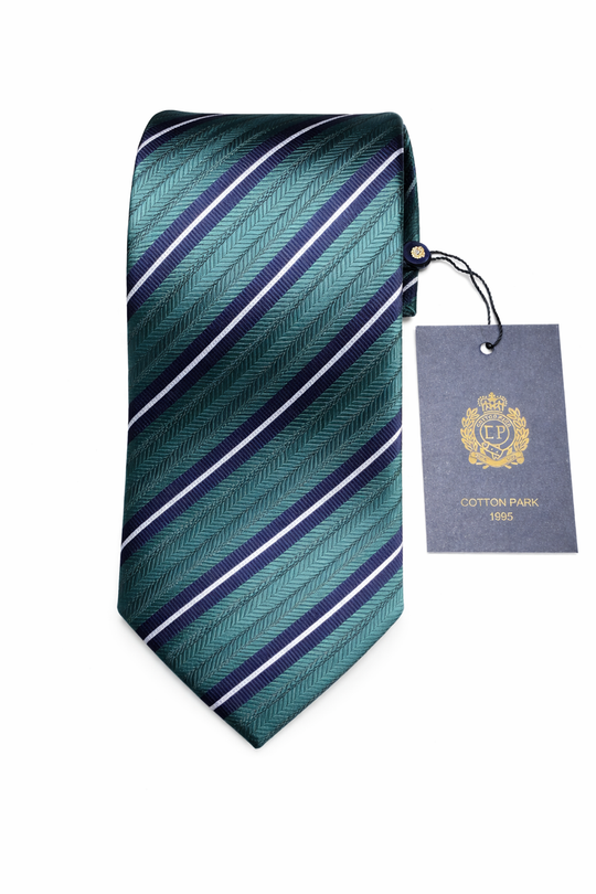 Cravate en soie tissée club vert et bleu marine