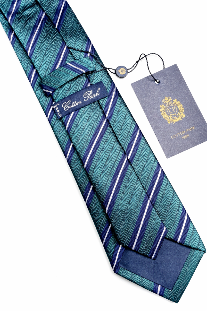Cravate en soie tissée club vert et bleu marine