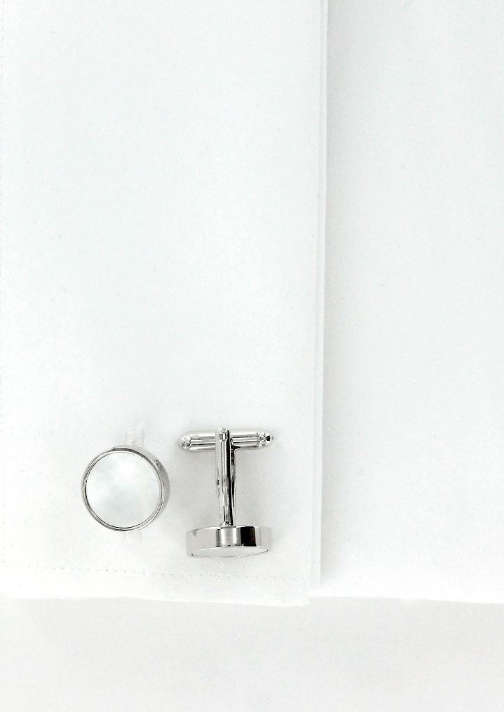 Boutons de manchettes circulaires couleur argent à effet nacré | Cotton Park