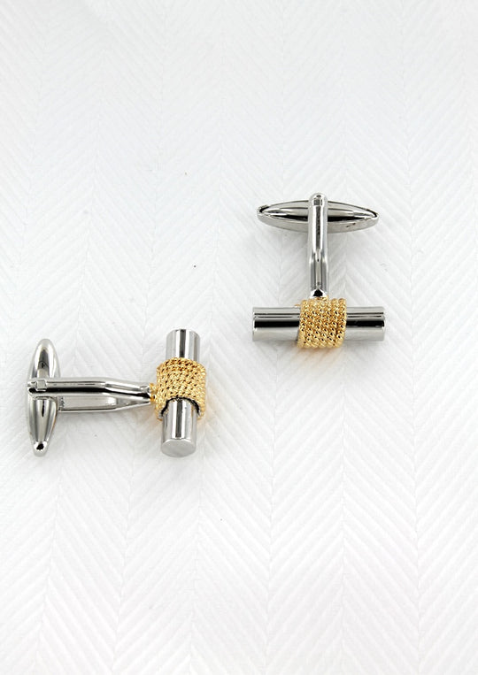 Boutons de manchette homme argent et doré cylindriques