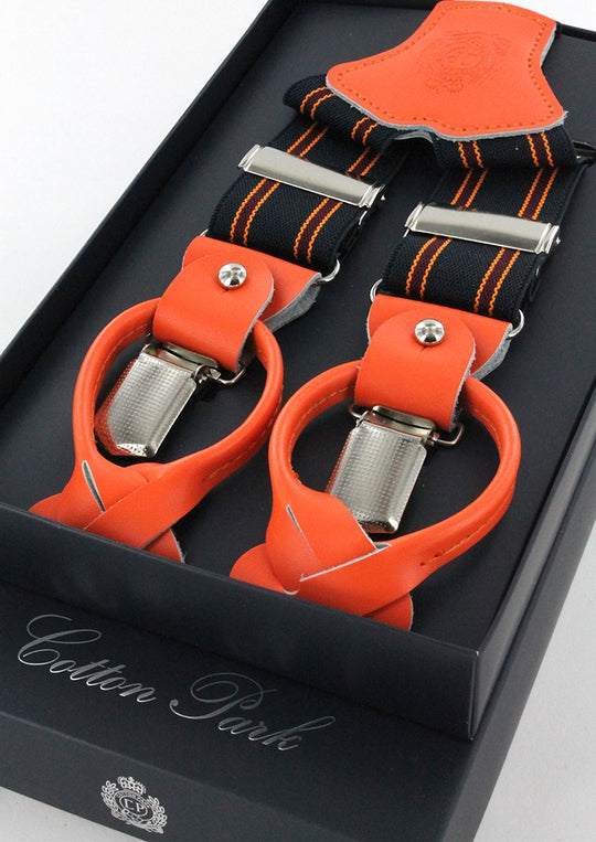 Bretelles homme bleu marine à rayures orange