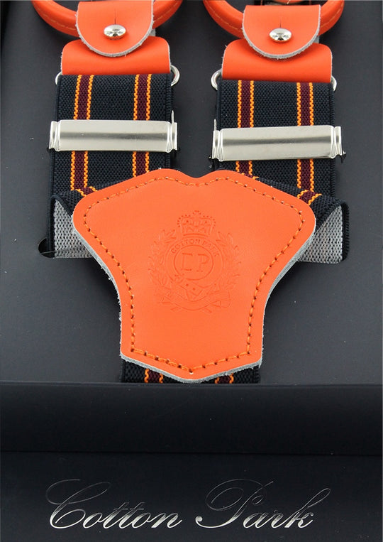 Bretelles homme bleu marine à rayures orange