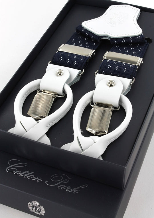 Bretelles homme bleu marine à motifs blancs