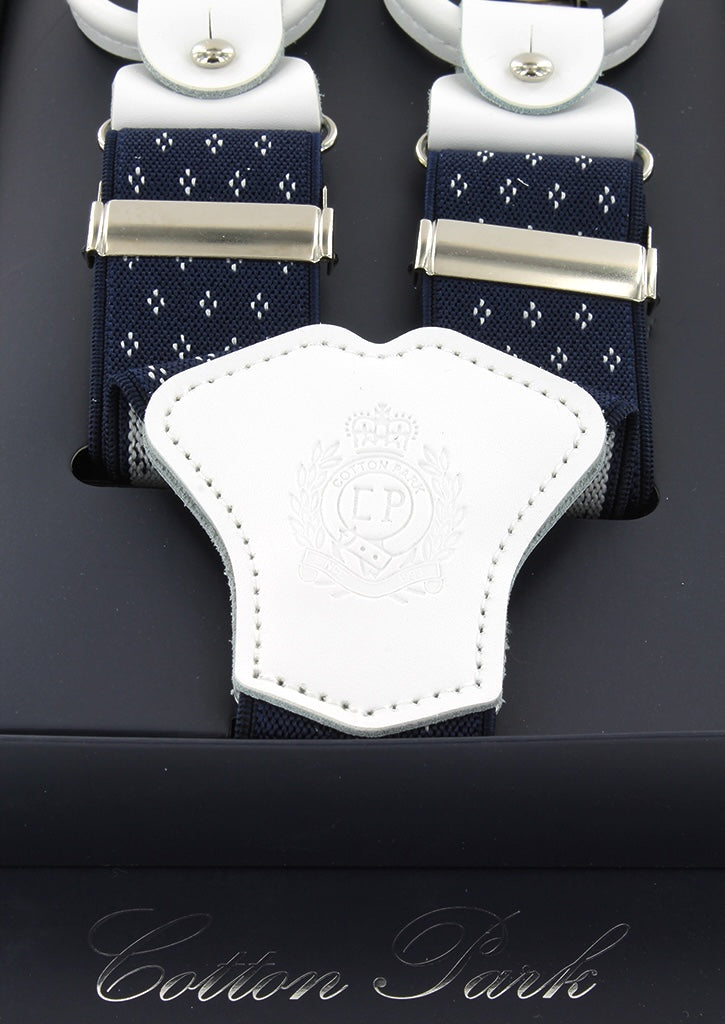 Bretelles homme bleu marine à motifs blancs