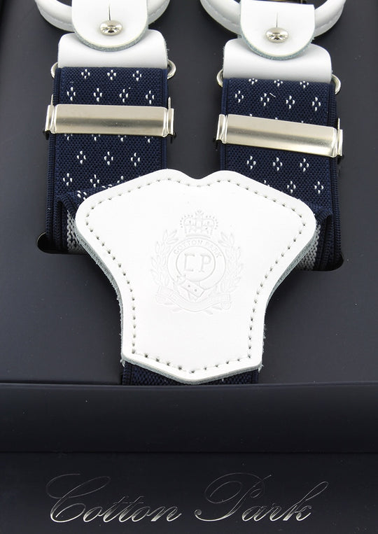 Bretelles homme bleu marine à motifs blancs