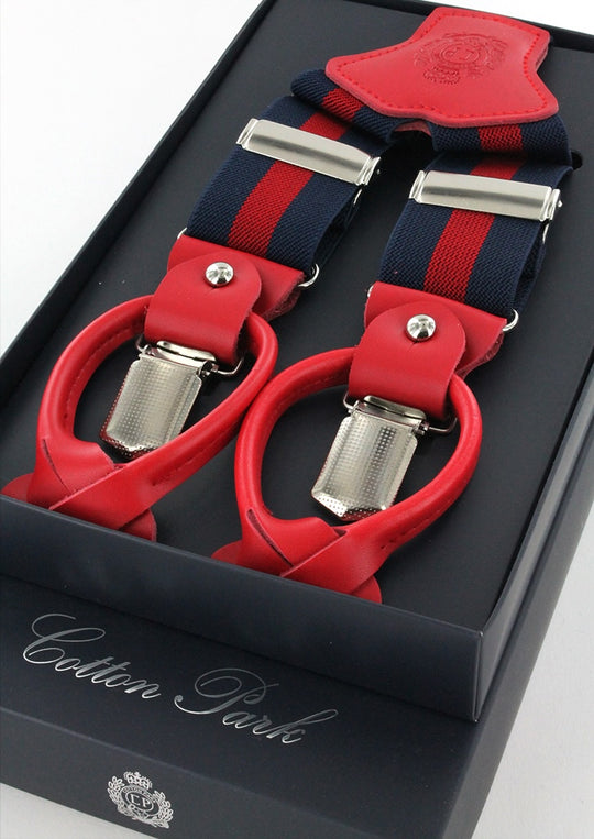 Bretelles homme bleu marine à rayures rouges