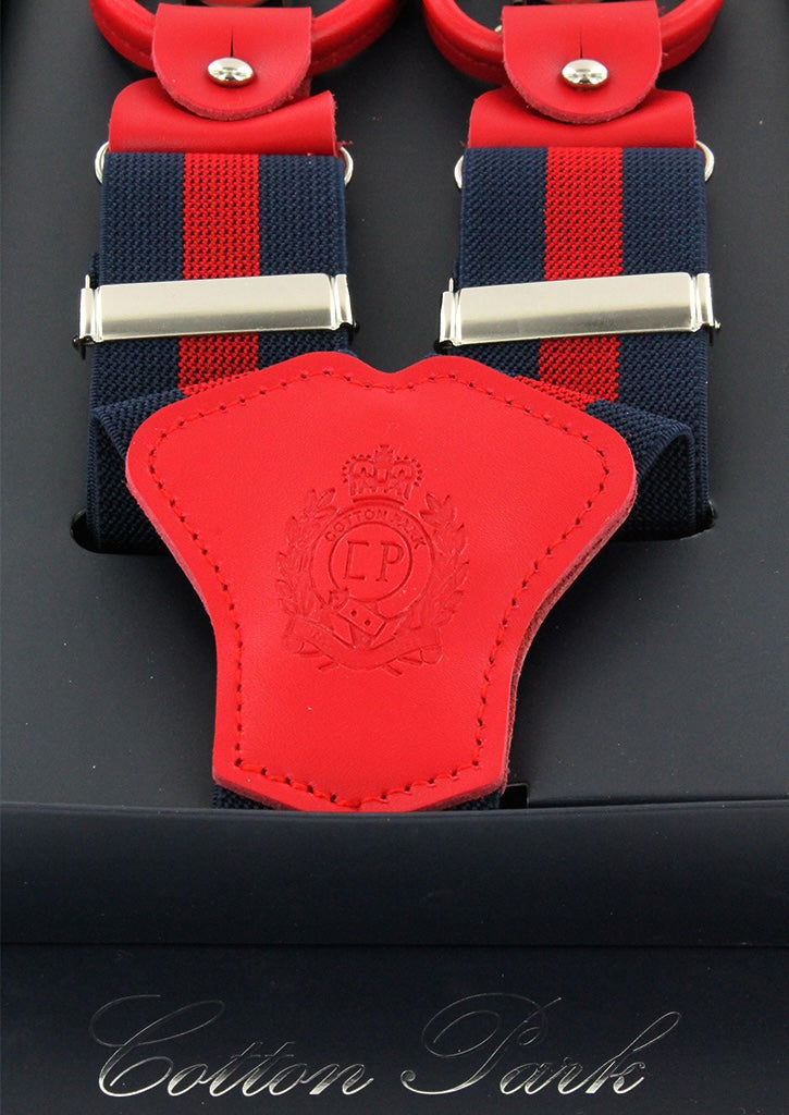 Bretelles homme bleu marine à rayures rouges