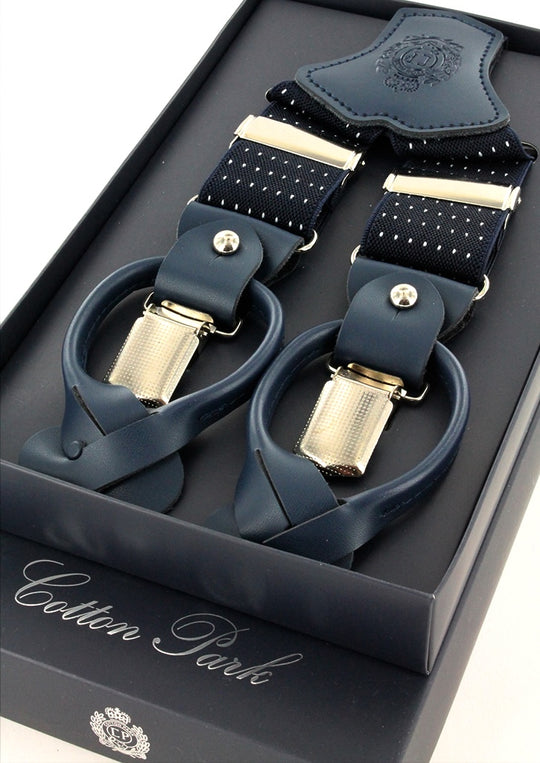 Bretelles homme bleu marine à pois blancs