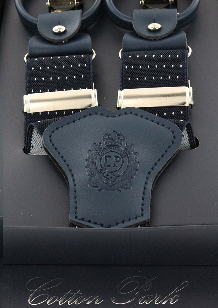 Bretelles homme bleu marine à pois blancs