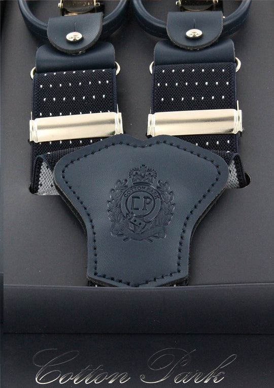 Bretelles homme bleu marine à pois blancs