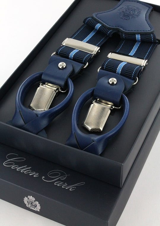 Bretelles homme bleu marine à rayures bleu ciel