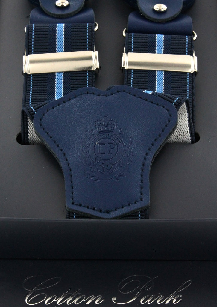 Bretelles homme bleu marine à rayures bleu ciel