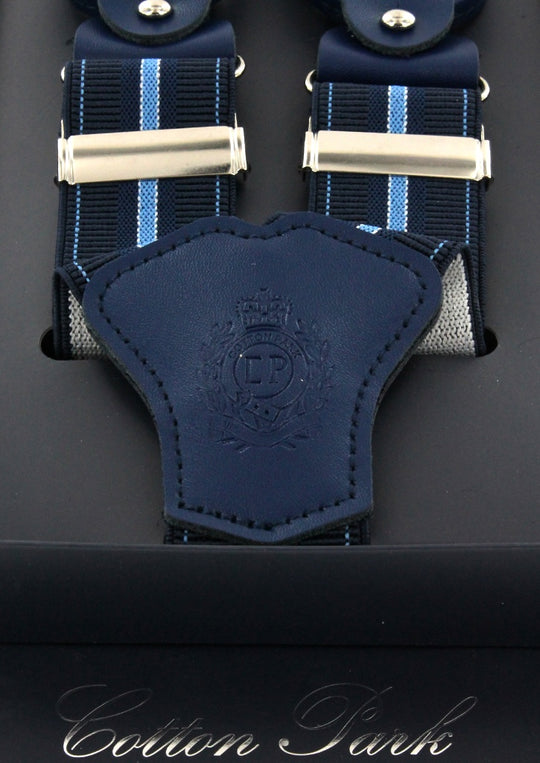 Bretelles homme bleu marine à rayures bleu ciel