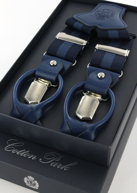 Bretelles homme bleu marine à rayures bleues