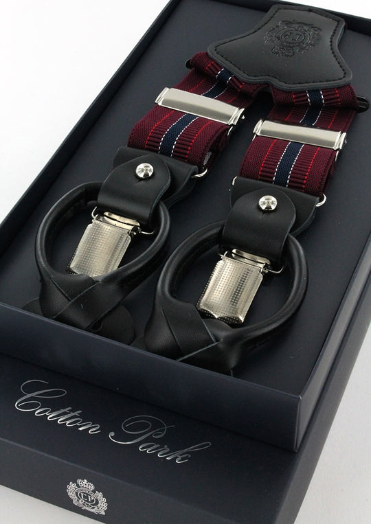 Bretelles homme bordeaux à rayures bleu marine