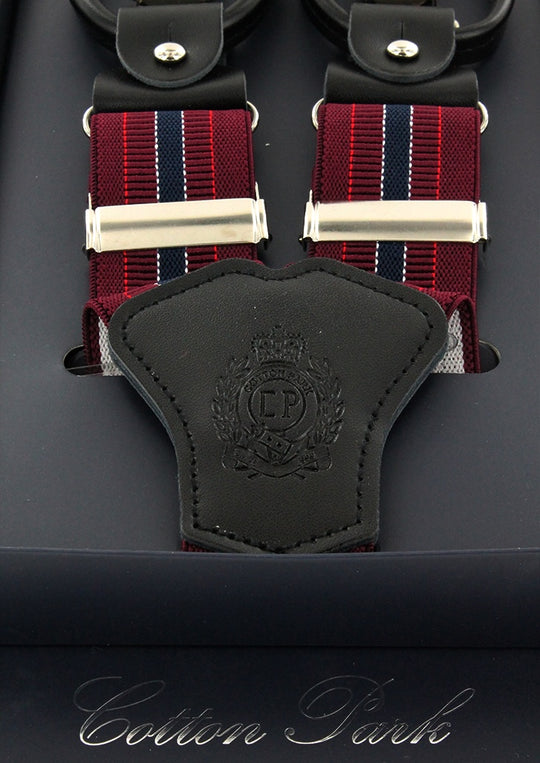 Bretelles homme bordeaux à rayures bleu marine