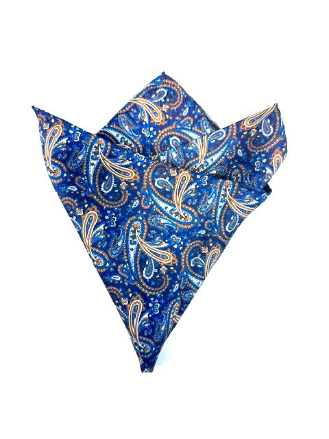 Pochette soie cachemire bleu et marron